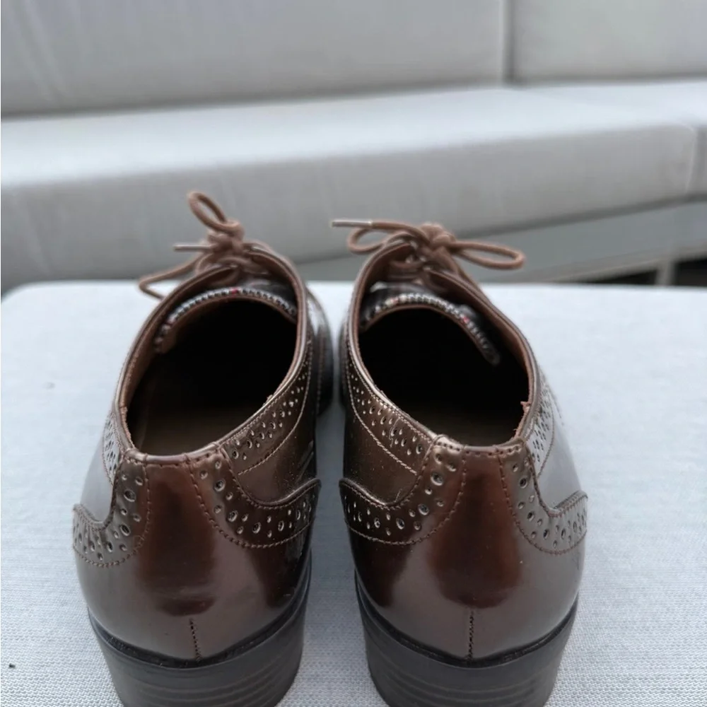 Anne Klein oxford shoes womens 8.5M Louisa Plaid Bronze Lace-up Academia